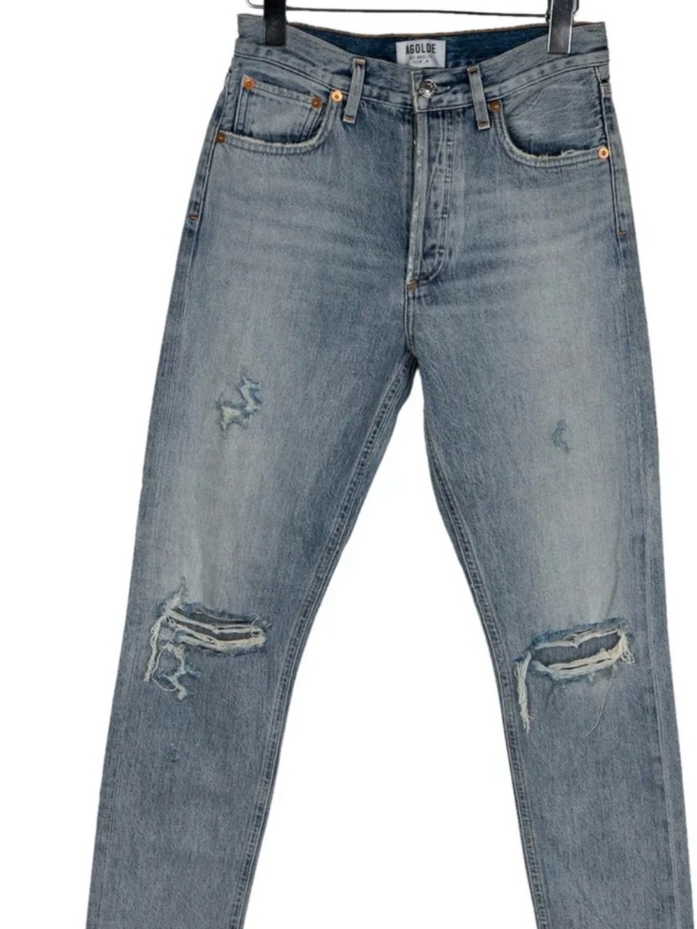 Agolde Women's Light Blue Slim Straight Distressed Jeans